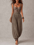 Nieves| Conjunto de bandeau de encaje gris y pantalón harem de algodón plisado