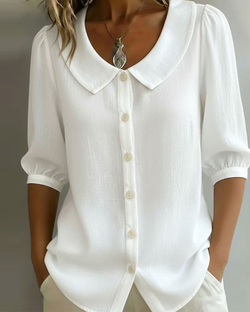 Emma | Camisa de algodón de manga media con cuello Claudine