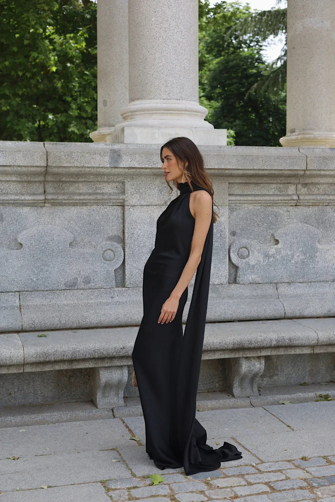 Vestido de Fiesta Largo de Satén con Espalda Descubierta y Cinta - Cannes