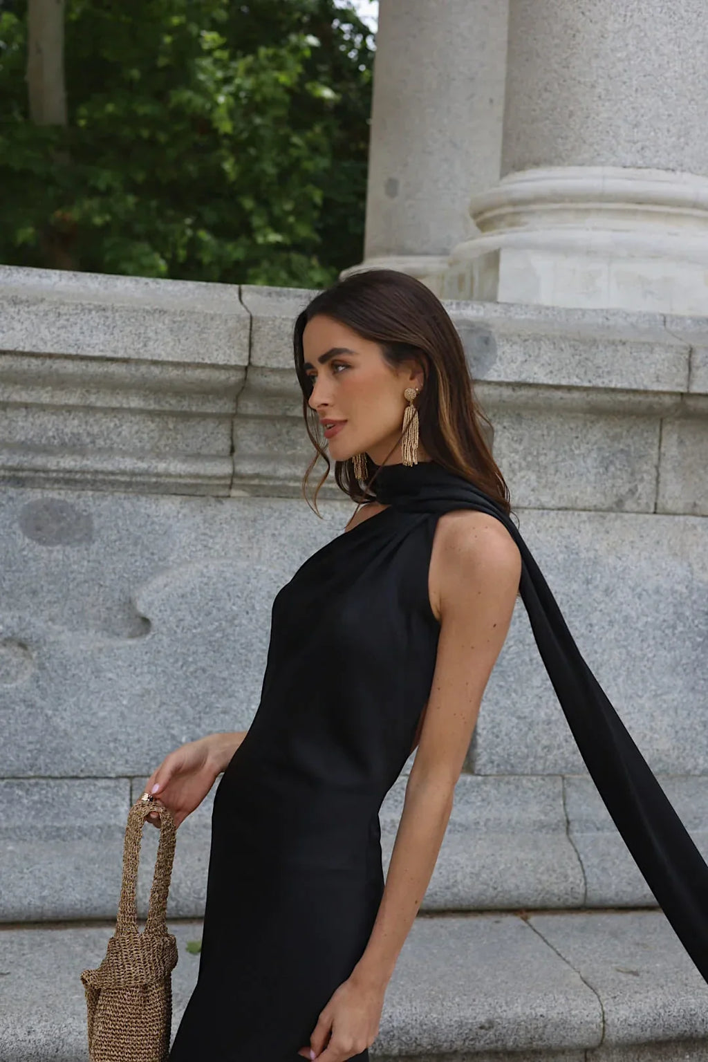 Vestido de Fiesta Largo de Satén con Espalda Descubierta y Cinta - Cannes