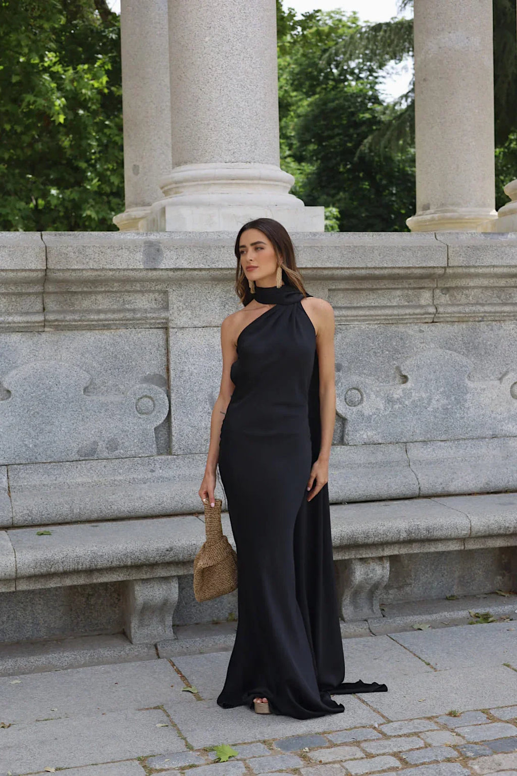 Vestido de Fiesta Largo de Satén con Espalda Descubierta y Cinta - Cannes