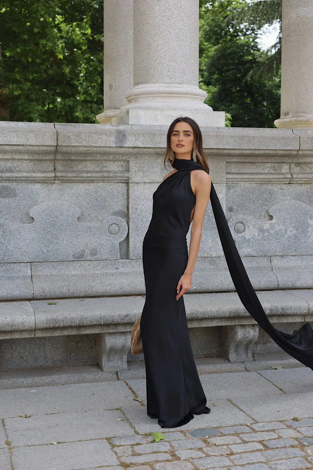 Vestido de Fiesta Largo de Satén con Espalda Descubierta y Cinta - Cannes
