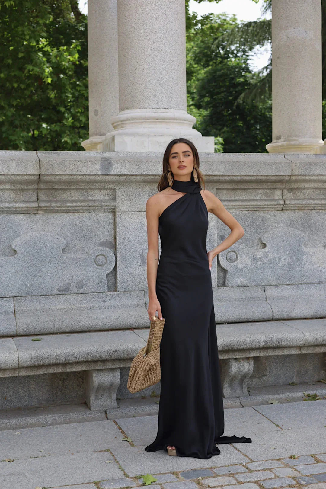 Vestido de Fiesta Largo de Satén con Espalda Descubierta y Cinta - Cannes