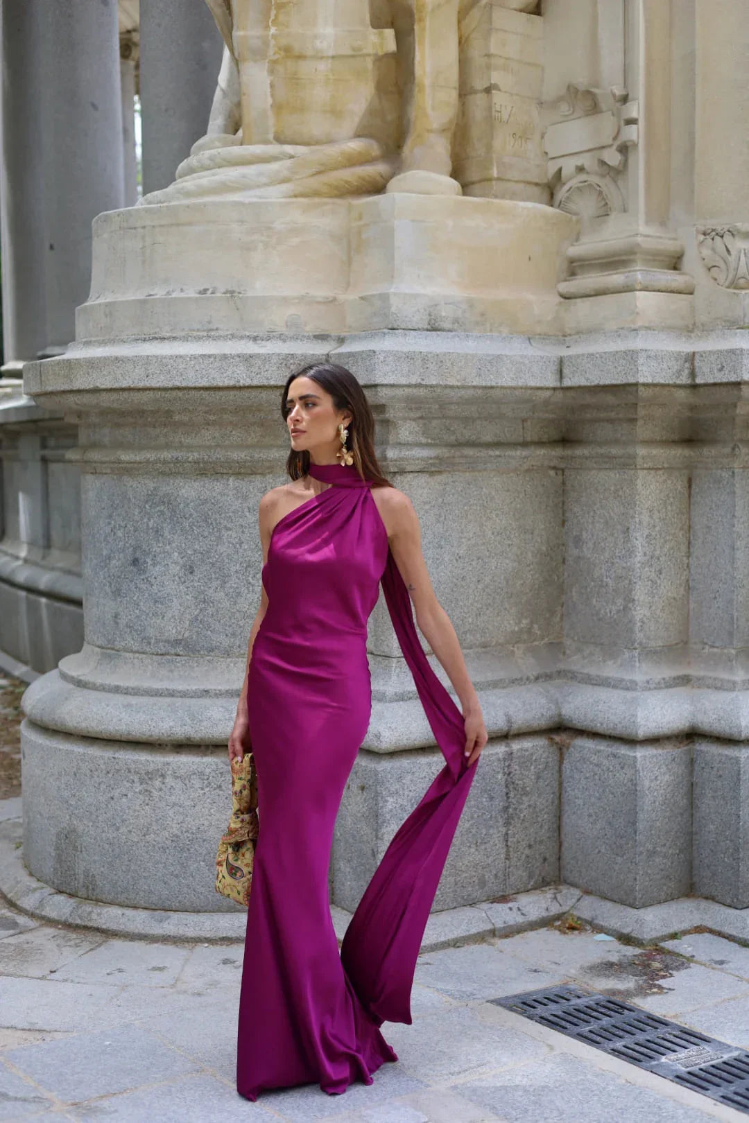 Vestido de Fiesta Largo de Satén con Espalda Descubierta y Cinta - Cannes
