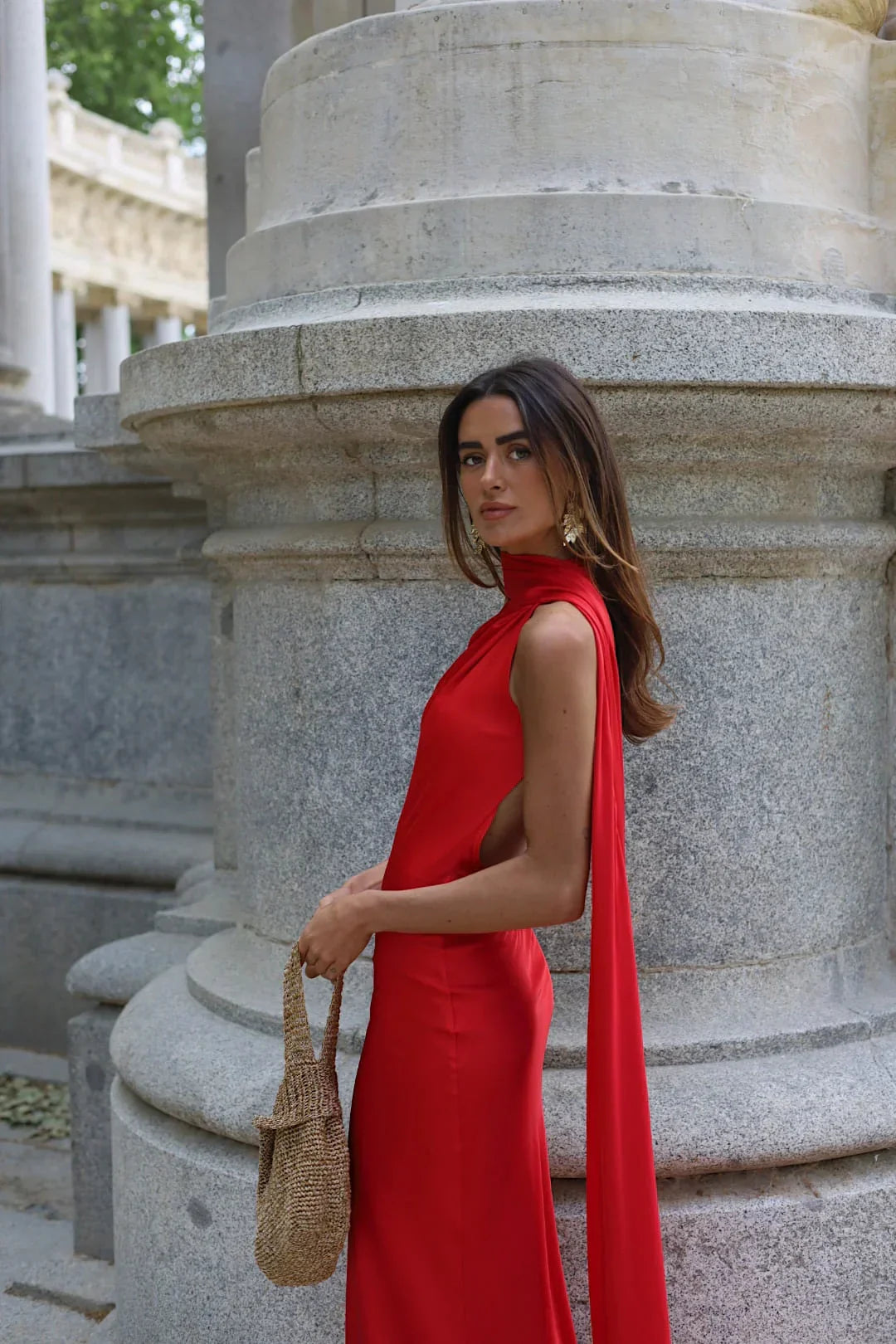 Vestido de Fiesta Largo de Satén con Espalda Descubierta y Cinta - Cannes
