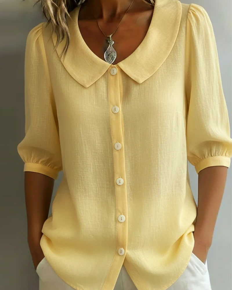 Emma | Camisa de algodón de manga media con cuello Claudine