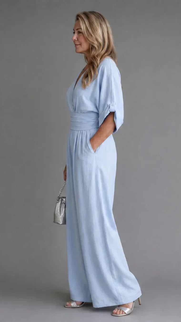 Emene | Jumpsuit Elegante de Pierna Amplia y Escote en V