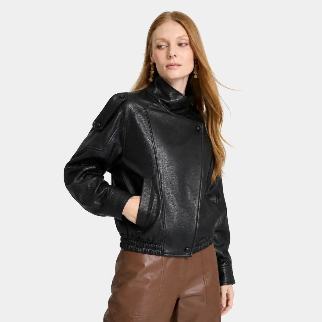 Chaqueta Femenina de Piel Premium Oversized Cuello Alto – Bruges