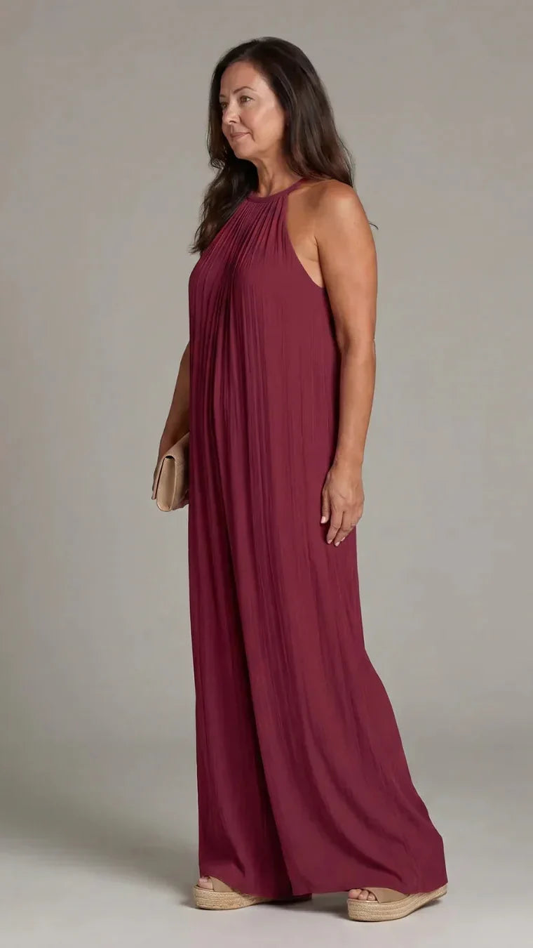 Sylvara | Jumpsuit Elegante de Pierna Amplia y Cuello Halter