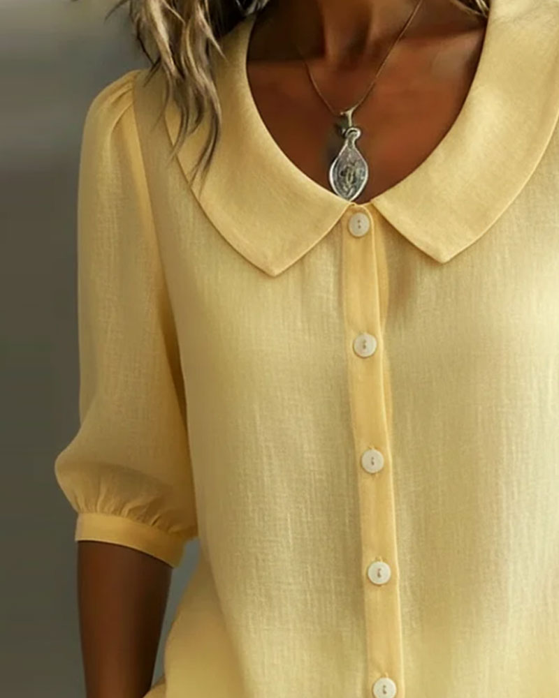 Emma | Camisa de algodón de manga media con cuello Claudine