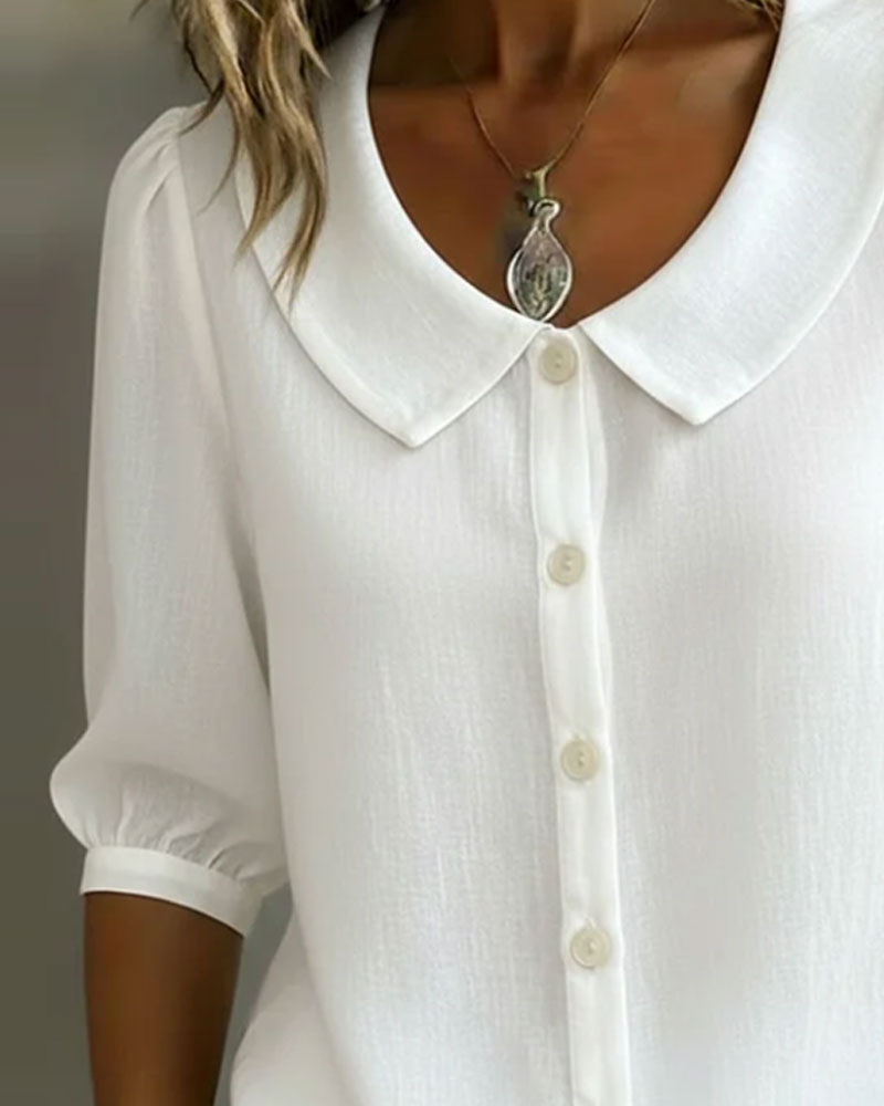 Emma | Camisa de algodón de manga media con cuello Claudine
