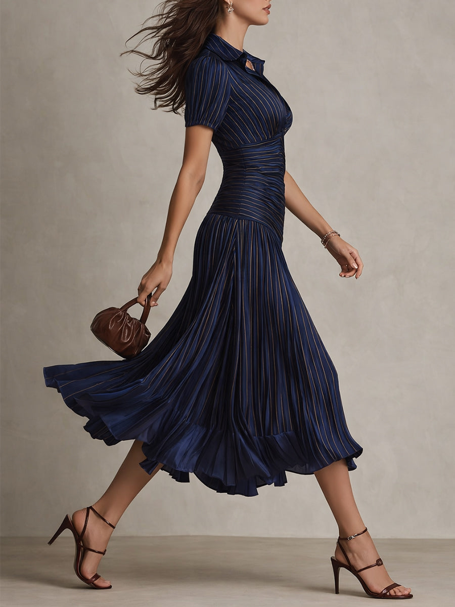 Adriana ∙ Vestido midi satinado de rayas retro