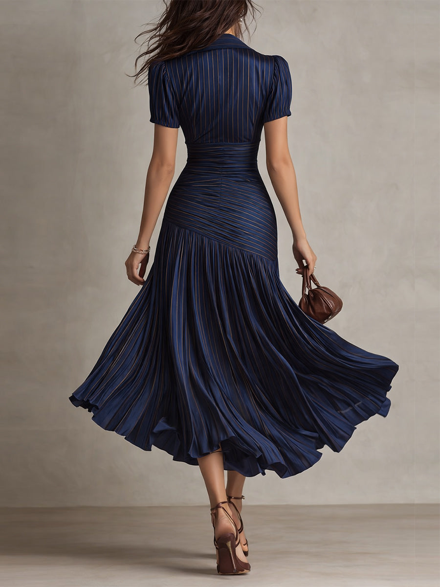 Adriana ∙ Vestido midi satinado de rayas retro