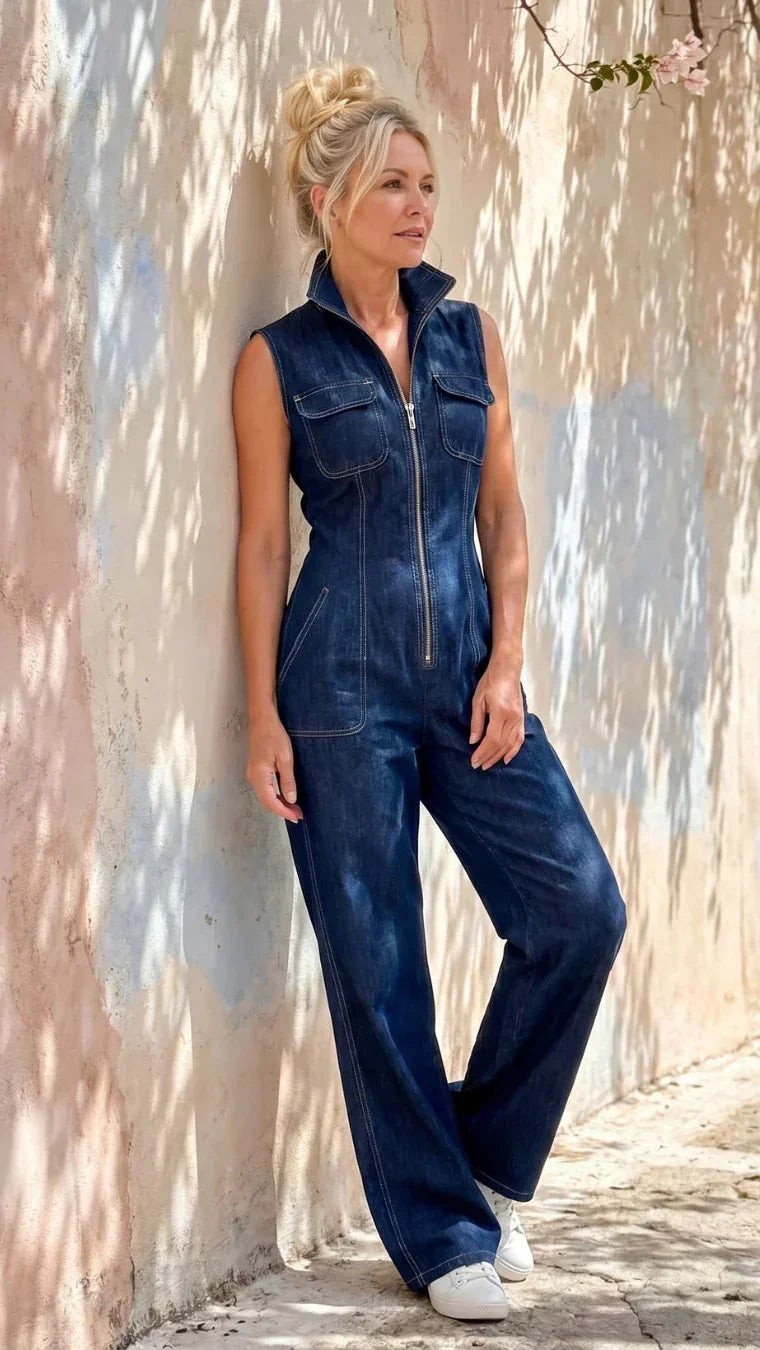 Samantha | Jumpsuit en Mezclilla Elegante de Pierna Amplia
