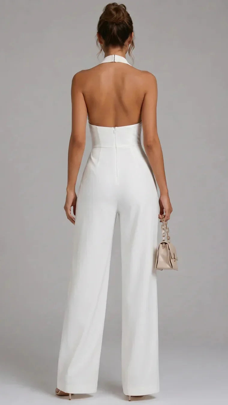 Nymera | Jumpsuit Elegante de Pierna Amplia y Cuello Halter