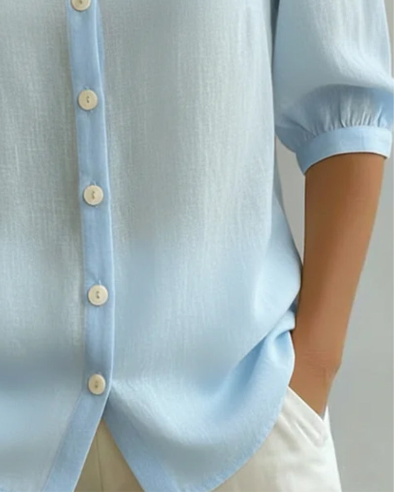 Emma | Camisa de algodón de manga media con cuello Claudine