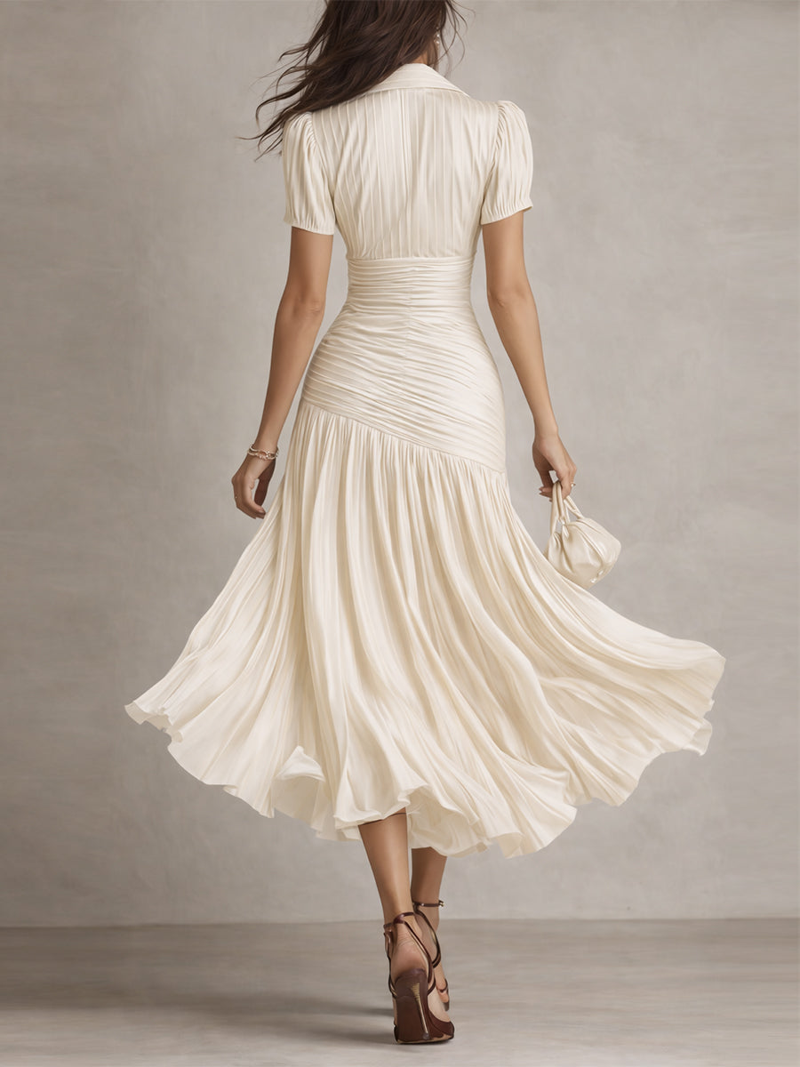 Adriana ∙ Vestido midi satinado de rayas retro