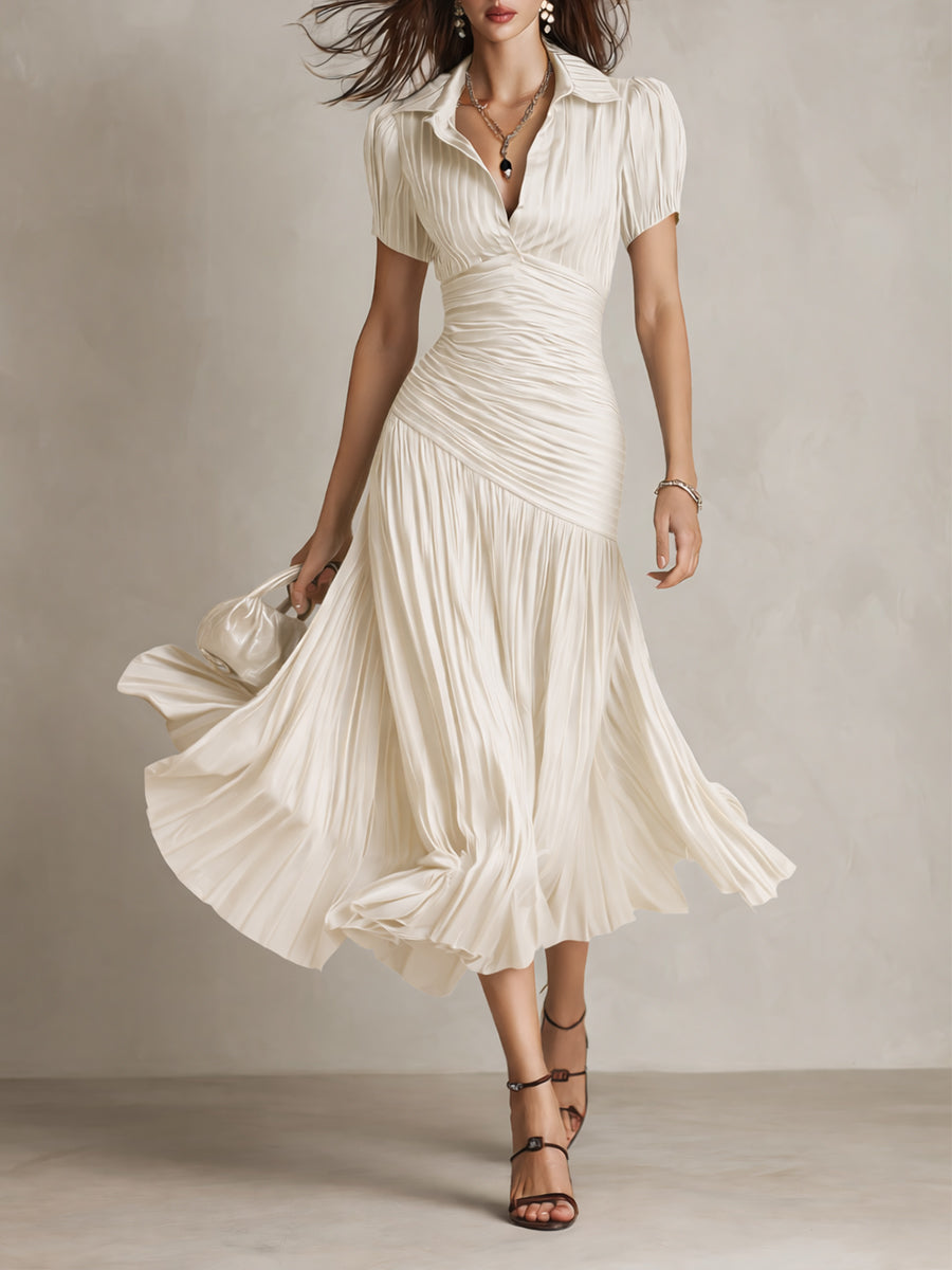 Adriana ∙ Vestido midi satinado de rayas retro