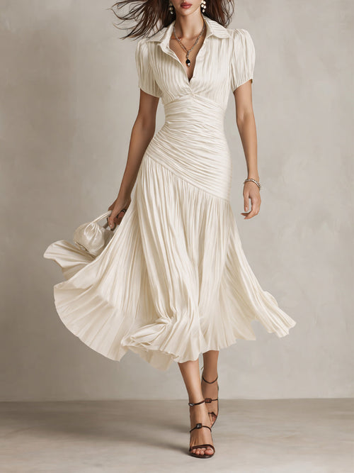 Adriana ∙ Vestido midi satinado de rayas retro