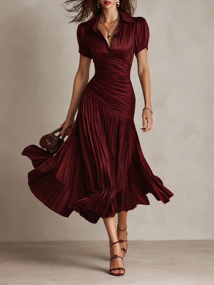 Adriana ∙ Vestido midi satinado de rayas retro