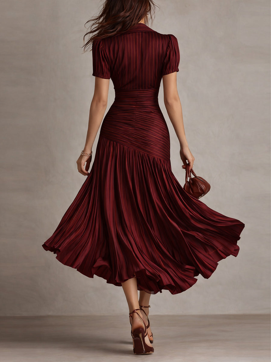 Adriana ∙ Vestido midi satinado de rayas retro