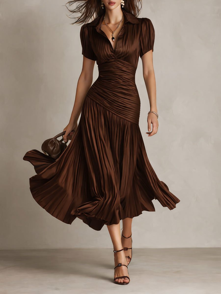 Adriana ∙ Vestido midi satinado de rayas retro