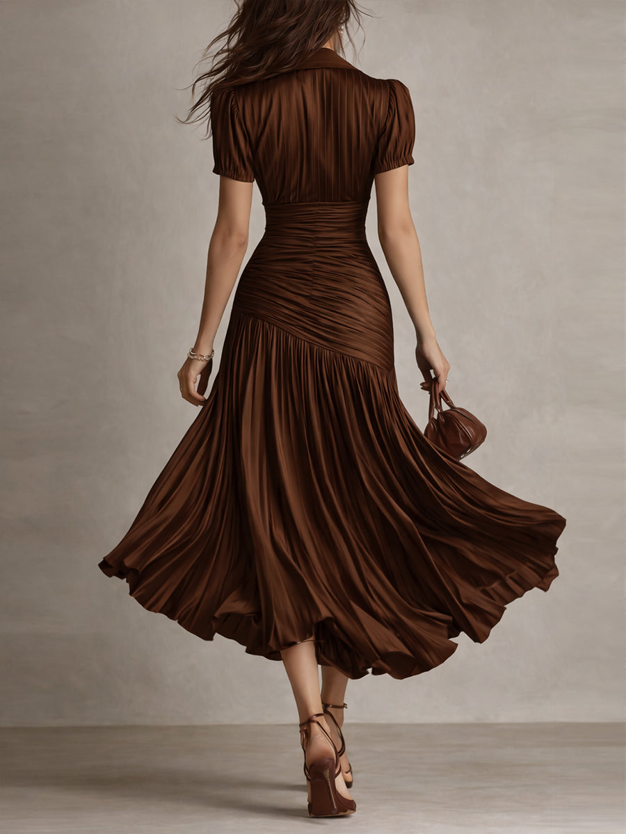 Adriana ∙ Vestido midi satinado de rayas retro