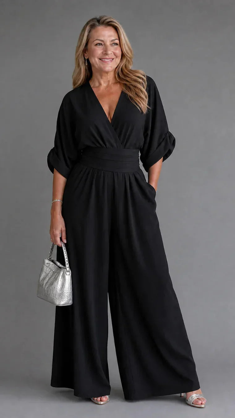 Emene | Jumpsuit Elegante de Pierna Amplia y Escote en V