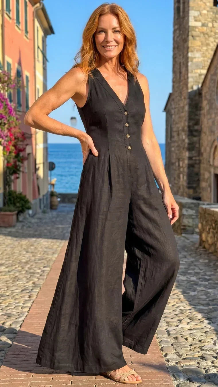 Lyssara | Jumpsuit Elegante de Pierna Amplia y Botones al Frente