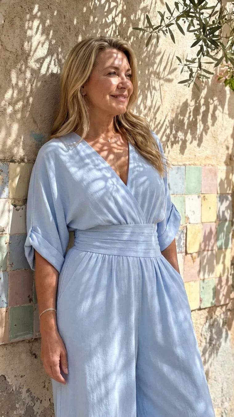 Emene | Jumpsuit Elegante de Pierna Amplia y Escote en V