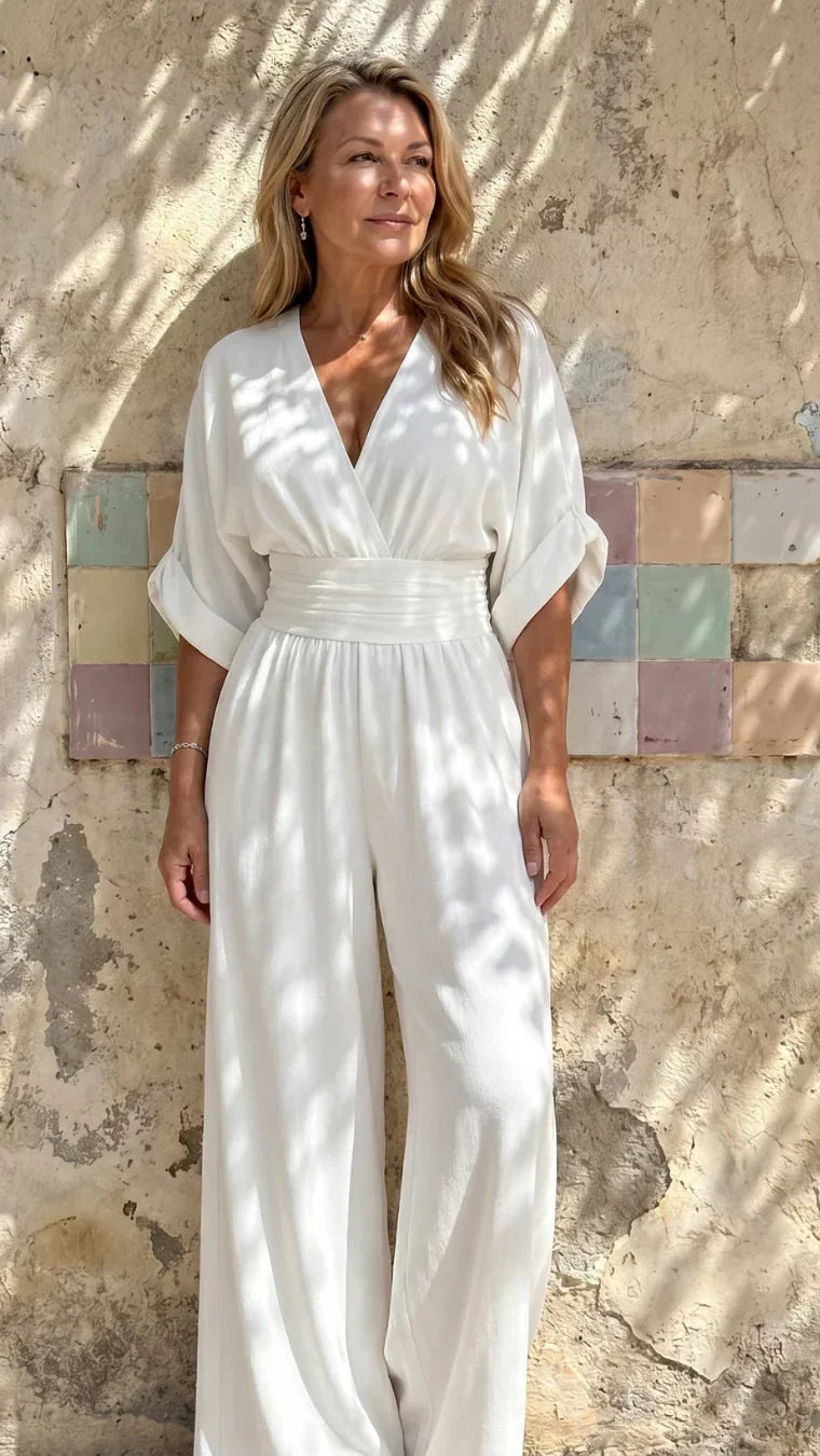 Emene | Jumpsuit Elegante de Pierna Amplia y Escote en V