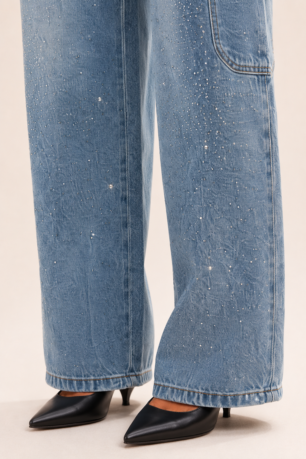 Pantalón de Mezclilla Wide Leg Carpenter con Brillo - Bruges