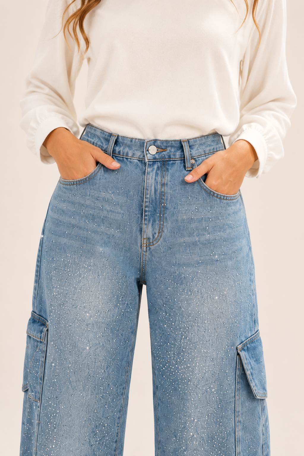 Pantalón de Mezclilla Wide Leg Carpenter con Brillo - Bruges