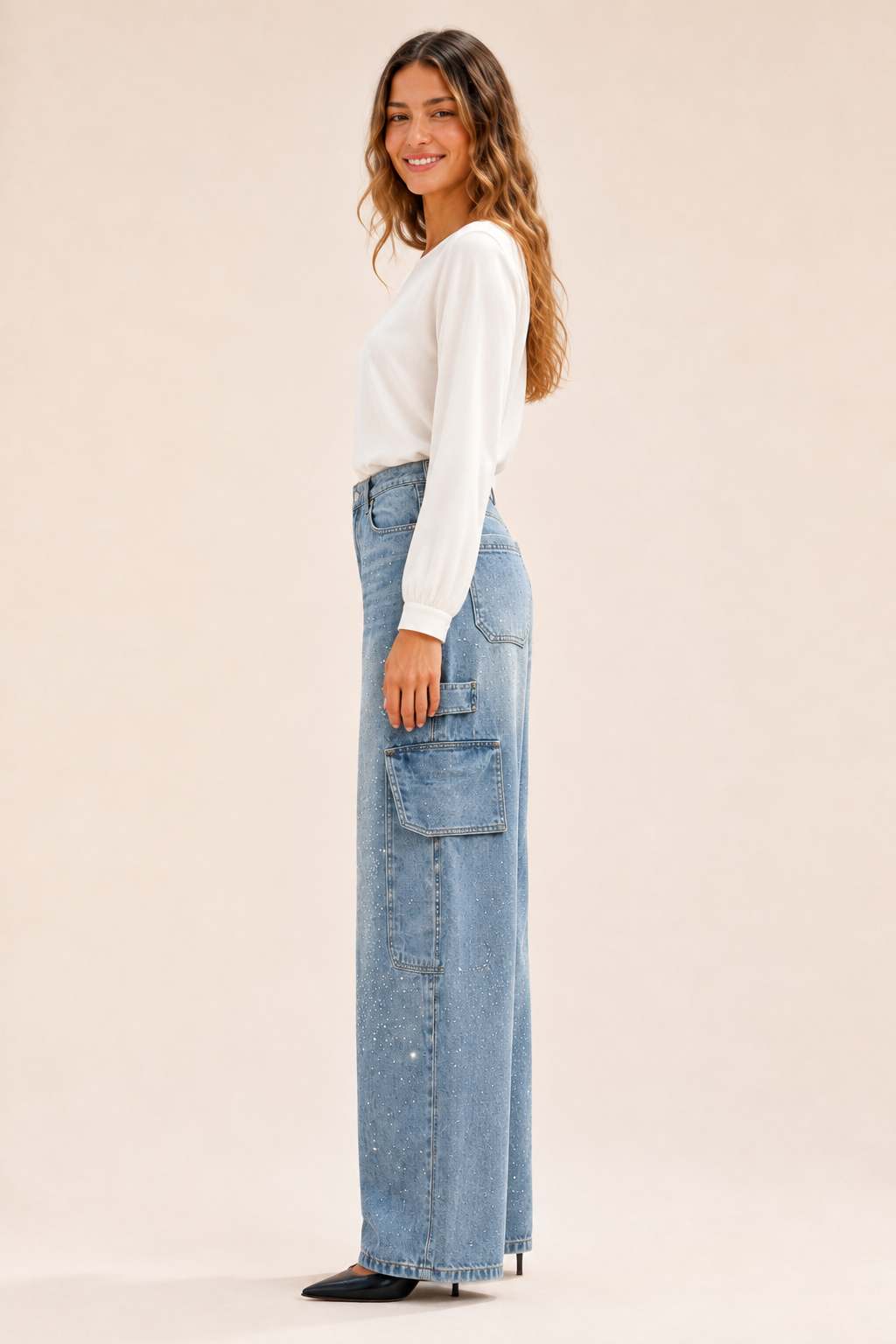 Pantalón de Mezclilla Wide Leg Carpenter con Brillo - Bruges