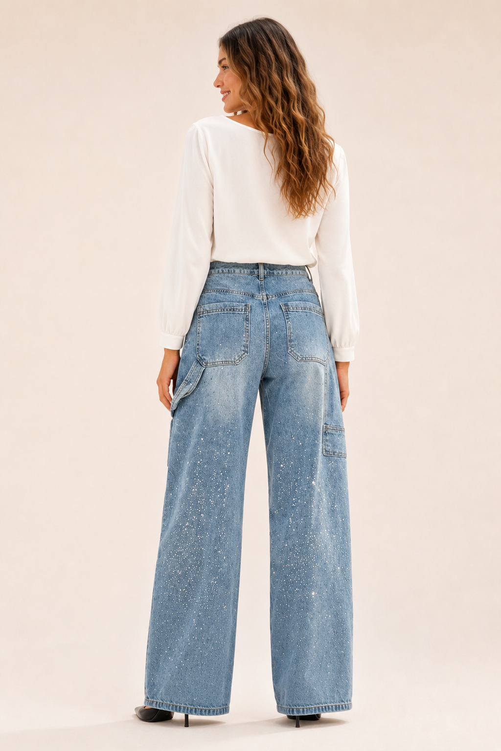 Pantalón de Mezclilla Wide Leg Carpenter con Brillo - Bruges