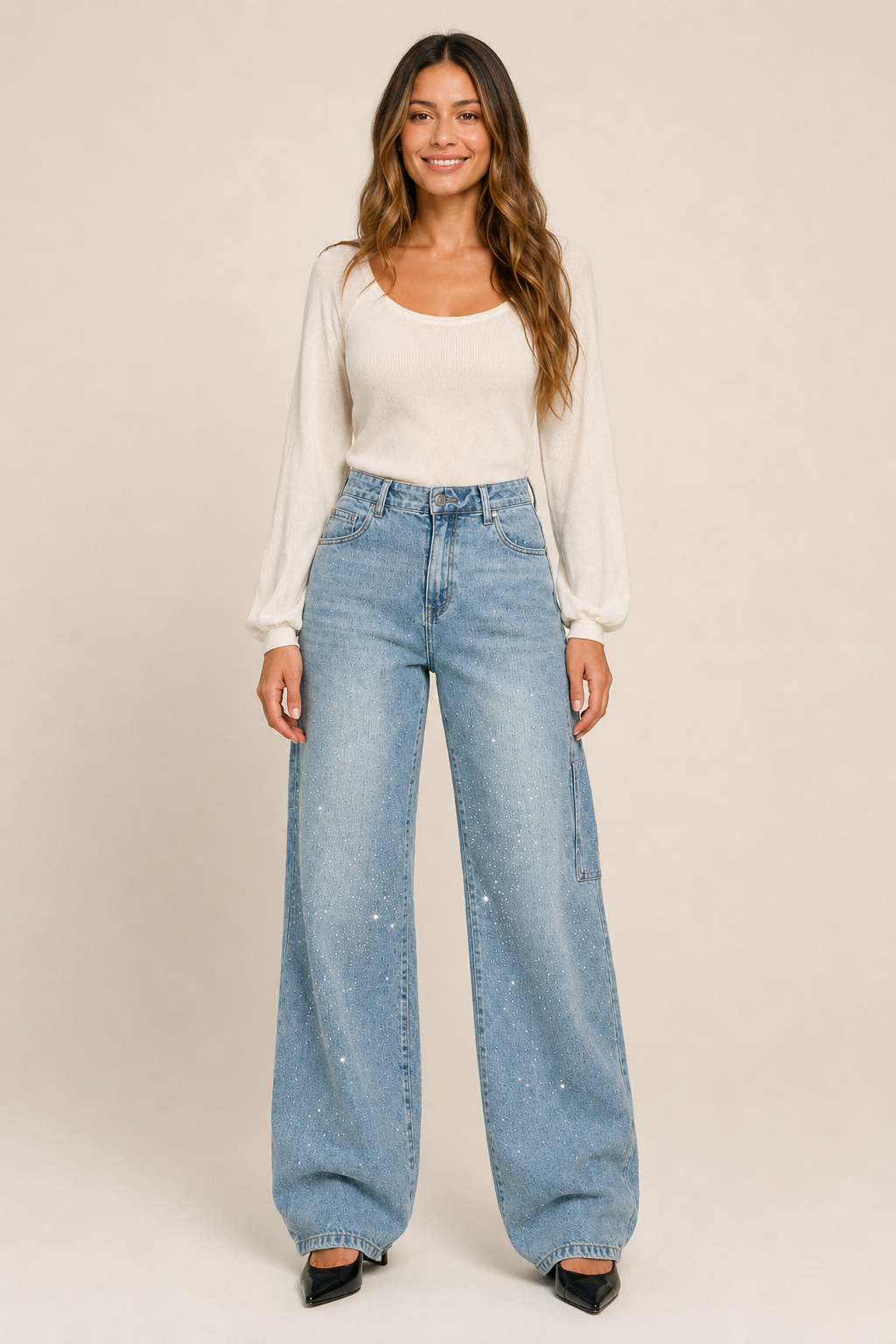 Pantalón de Mezclilla Wide Leg Carpenter con Brillo - Bruges