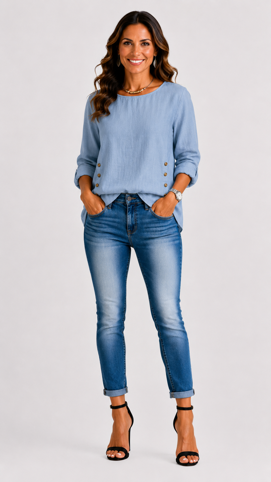 Cara | Top relajado con botón decorativo