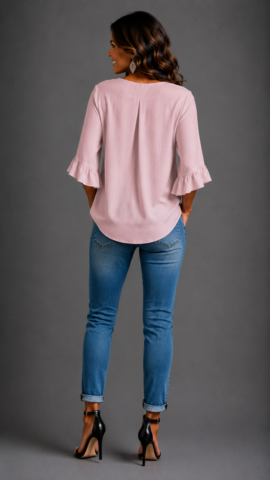 Sophia | Blusa lisa de algodón y lino con botones de madera y volantes