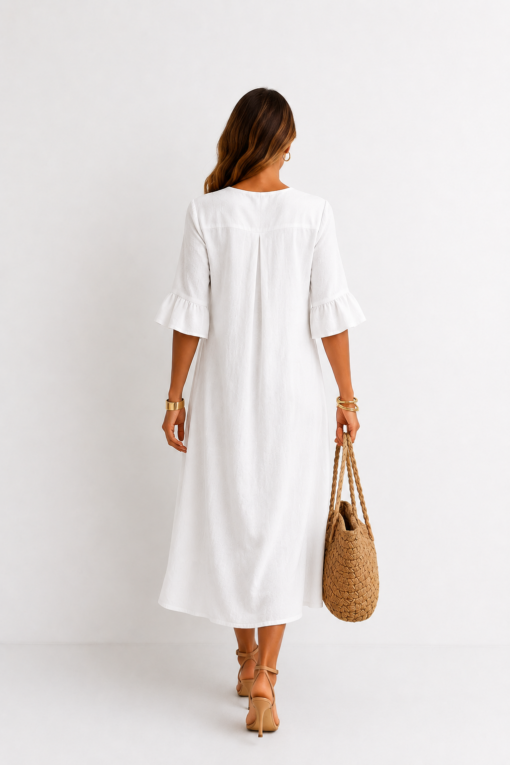 Vanesa | Vestido efecto lino de mangas abullonadas y botones