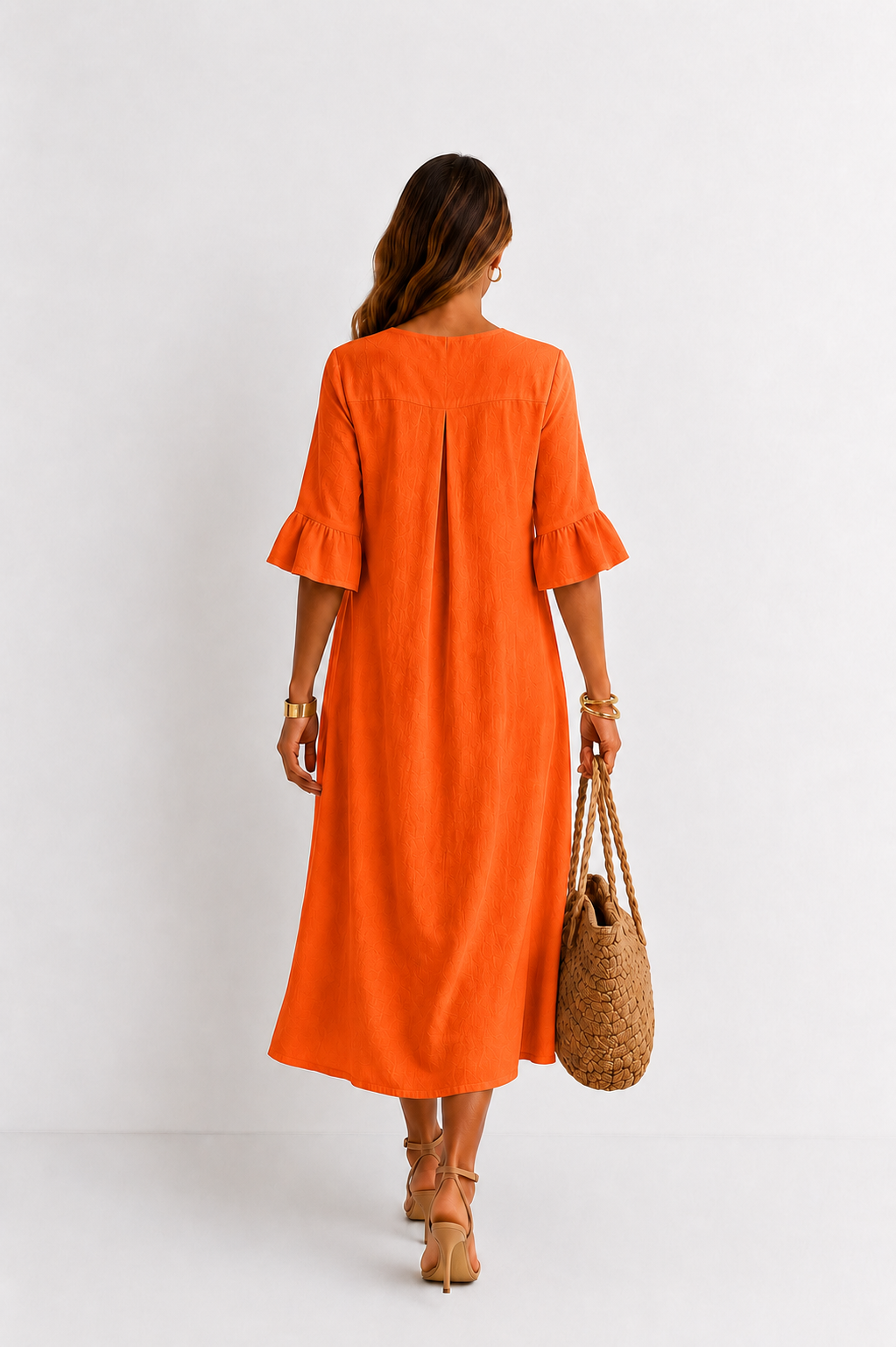 Vanesa | Vestido efecto lino de mangas abullonadas y botones