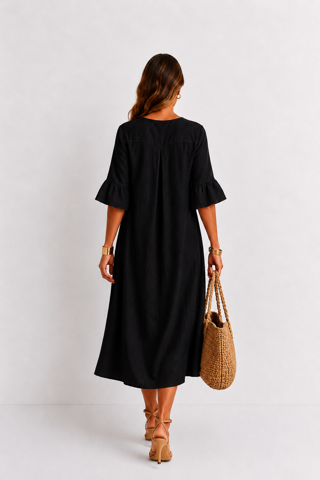 Vanesa | Vestido efecto lino de mangas abullonadas y botones