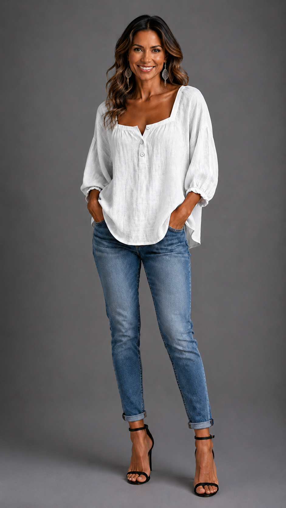 Amelia | Blusa sencilla de cuello cuadrado y manga larga