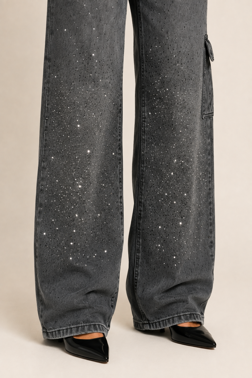 Pantalón de Mezclilla Wide Leg Carpenter con Brillo - Bruges