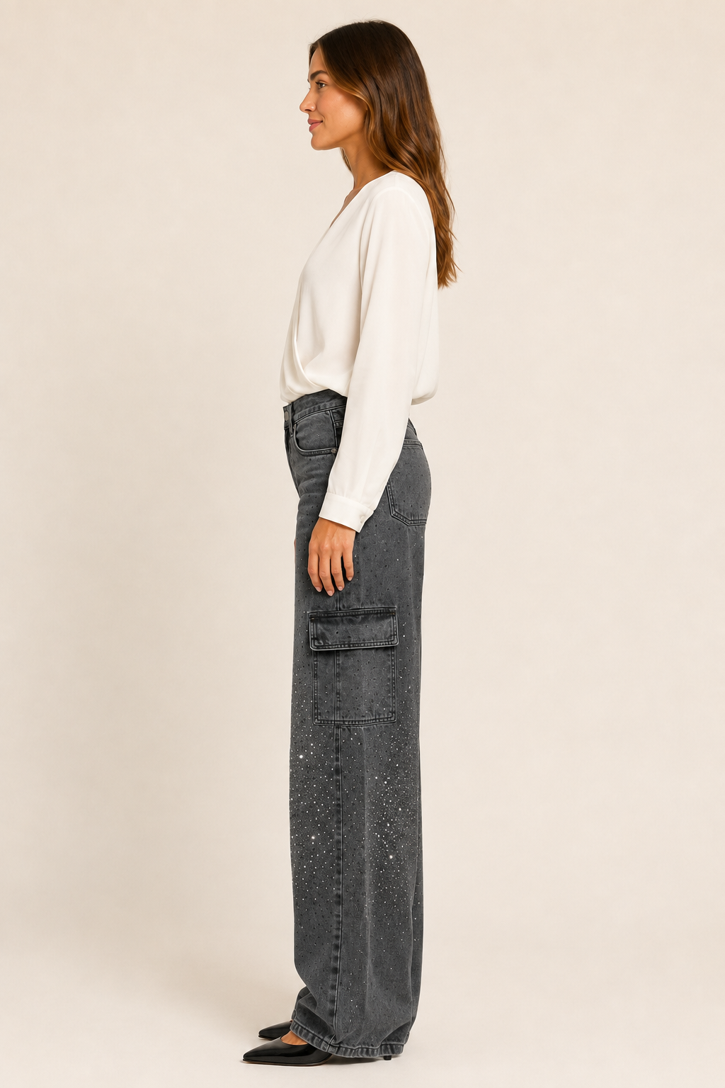 Pantalón de Mezclilla Wide Leg Carpenter con Brillo - Bruges