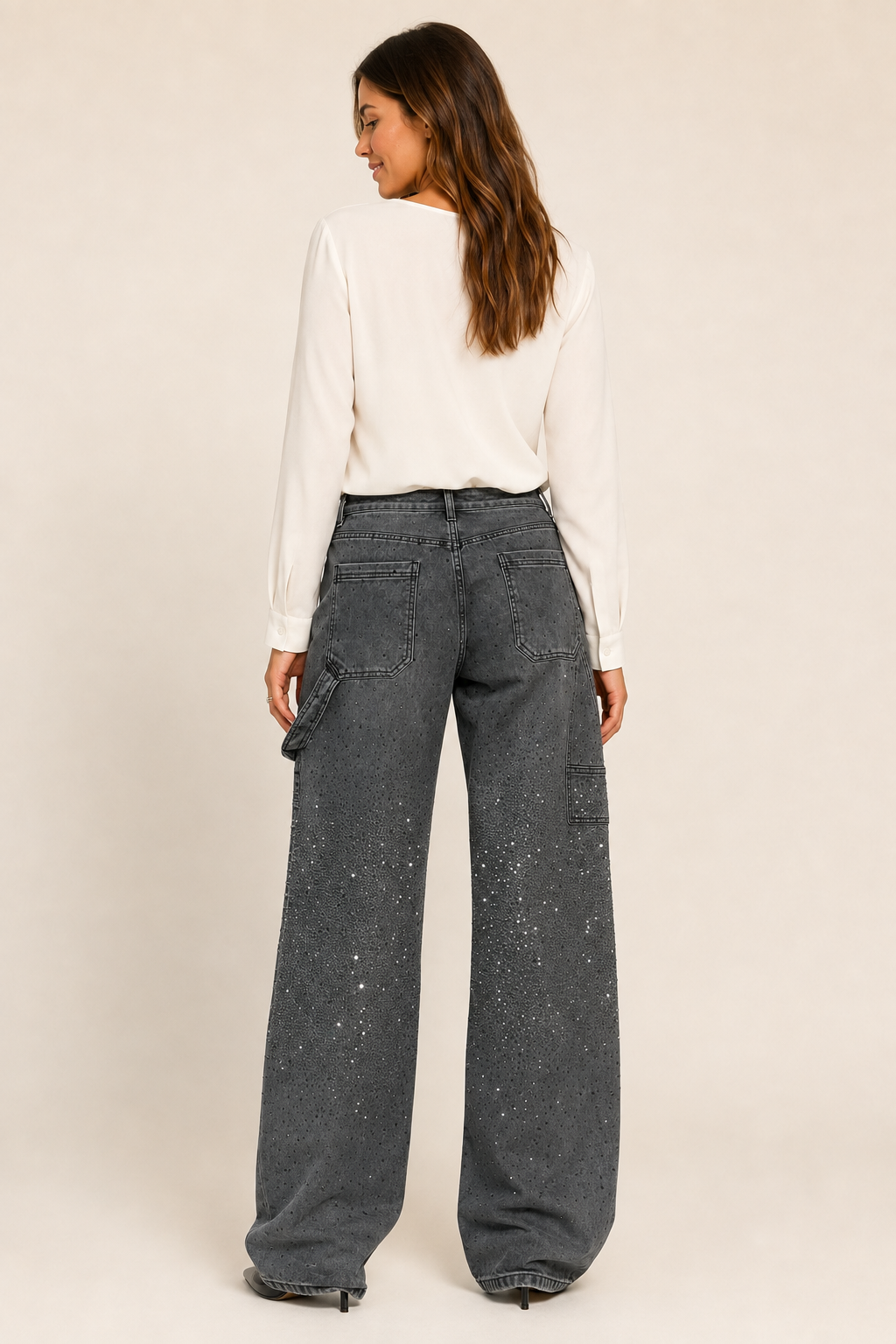 Pantalón de Mezclilla Wide Leg Carpenter con Brillo - Bruges