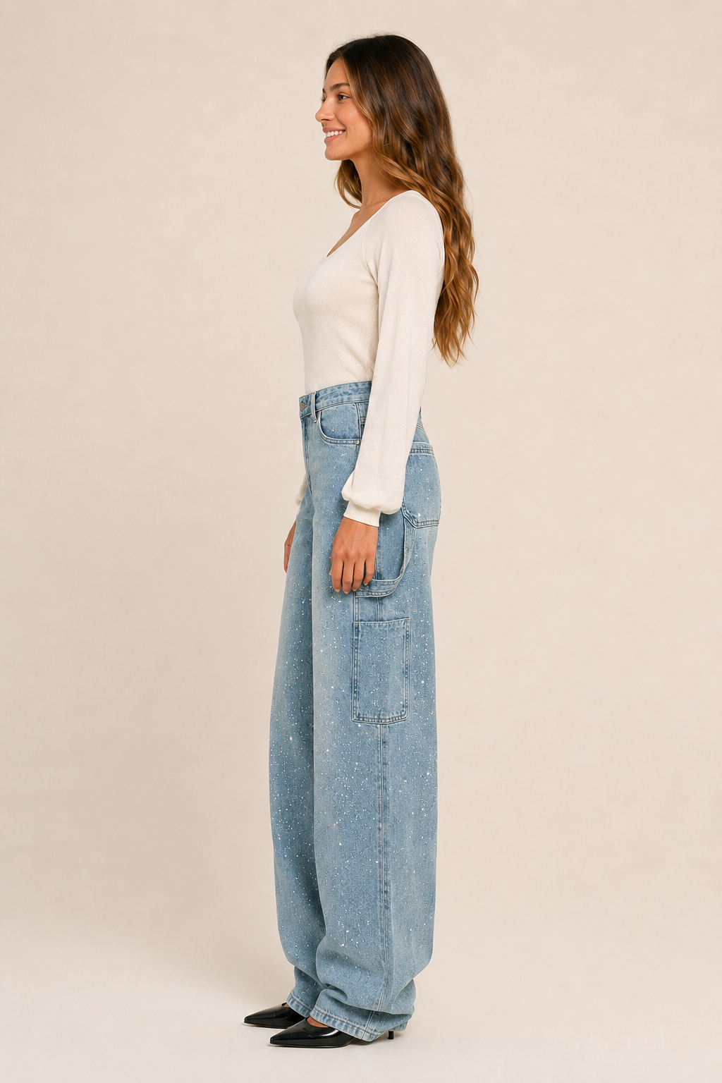Pantalón de Mezclilla Wide Leg Carpenter con Brillo - Bruges