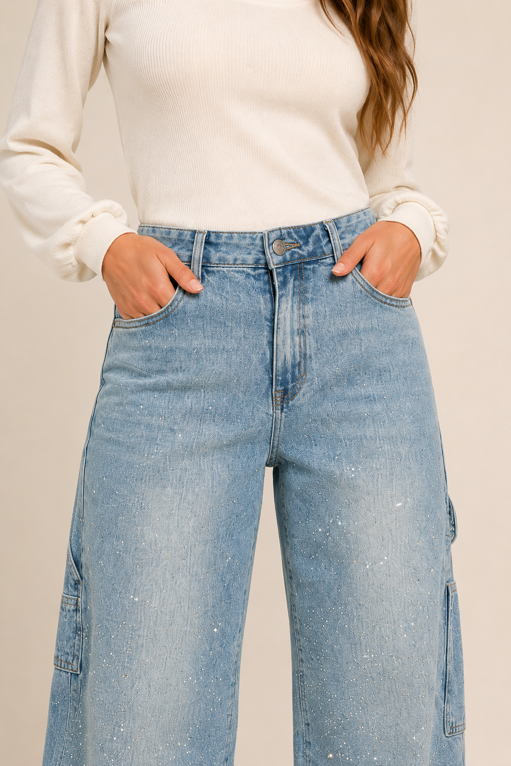 Pantalón de Mezclilla Wide Leg Carpenter con Brillo - Bruges