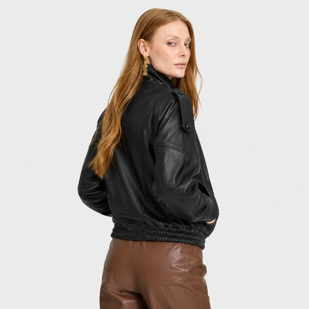 Chaqueta Femenina de Piel Premium Oversized Cuello Alto – Bruges