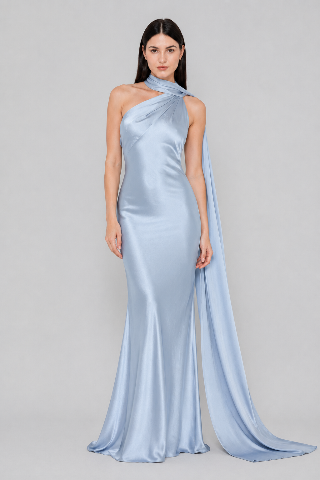 Vestido de Fiesta Largo de Satén con Espalda Descubierta y Cinta - Cannes