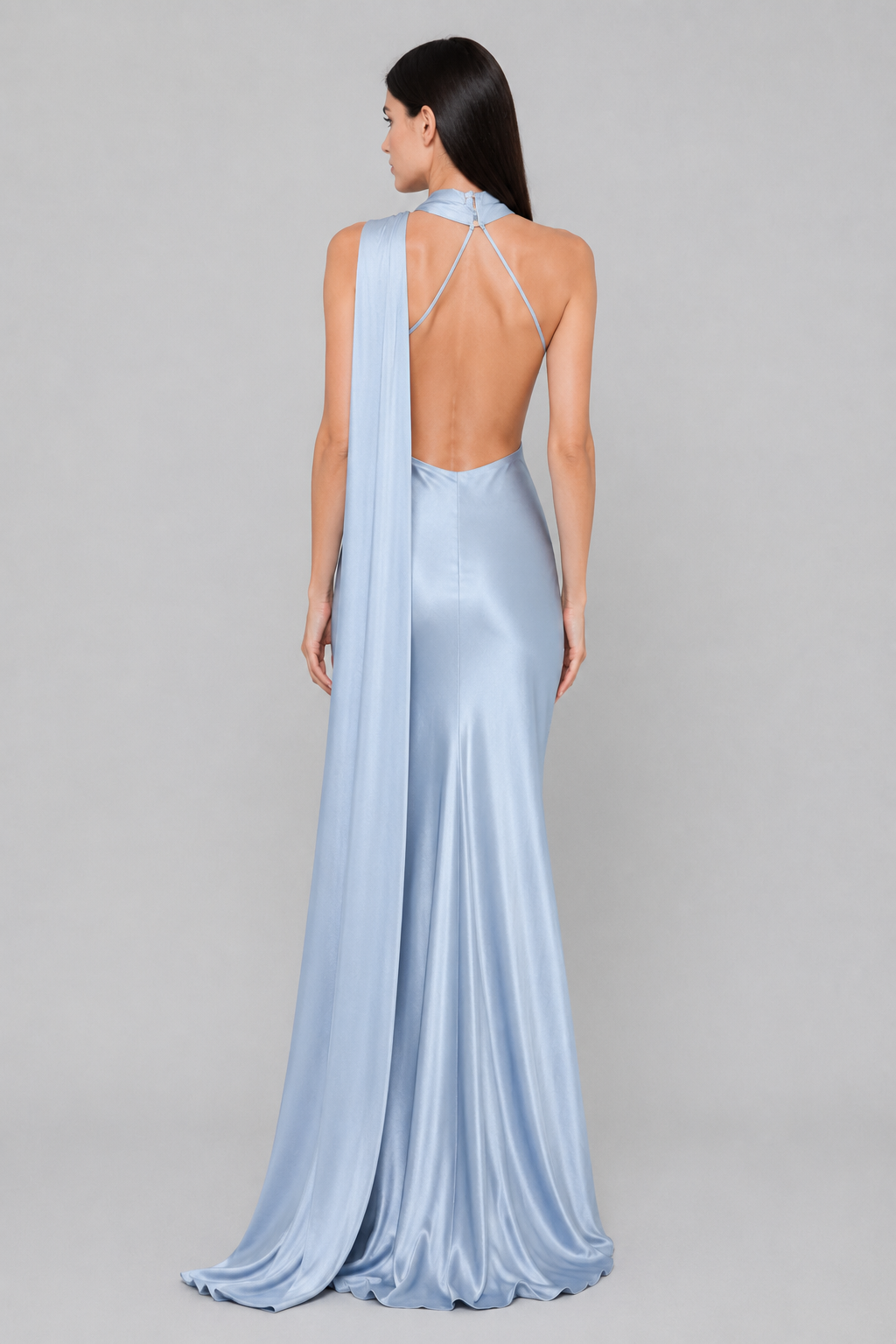Vestido de Fiesta Largo de Satén con Espalda Descubierta y Cinta - Cannes
